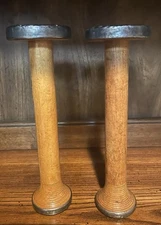 Textile Bobbin Industrial Spool Wood Metal Lot 2 Vtg Primitive Farmhouse Cottage