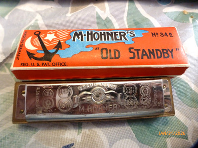 M. Hohner s No. 34B Old Standby Harmonica Key Of C Made In Germany Original Box