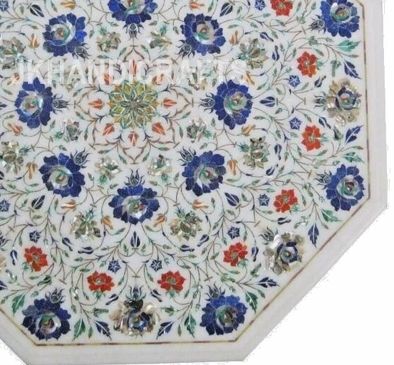 Rare abalone shell White Marble Gemstones Inlay Work Table Top Home Decor Gift - Image 3 of 4