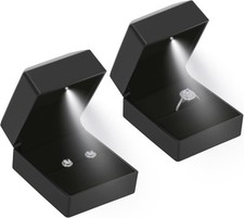 2 Pieces Ring Earring Gift Box with LED light, Elegant Velvet Case Black