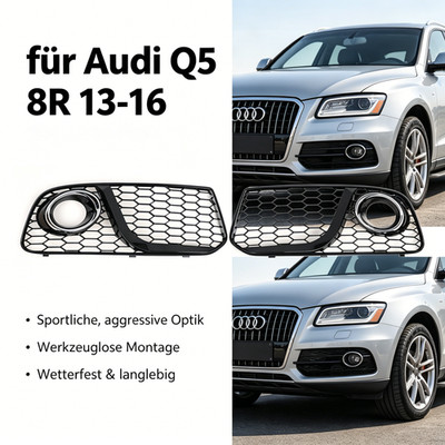 2x L+R Ricambi Auto Nebelscheinwerfer für Audi Q5 8R 13-16 Schwarz Frontgrills
