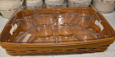 LONGABERGER LARGE HOSTESS SERVING TRAY BASKET w/ 2 PROTECTOR INSERTS