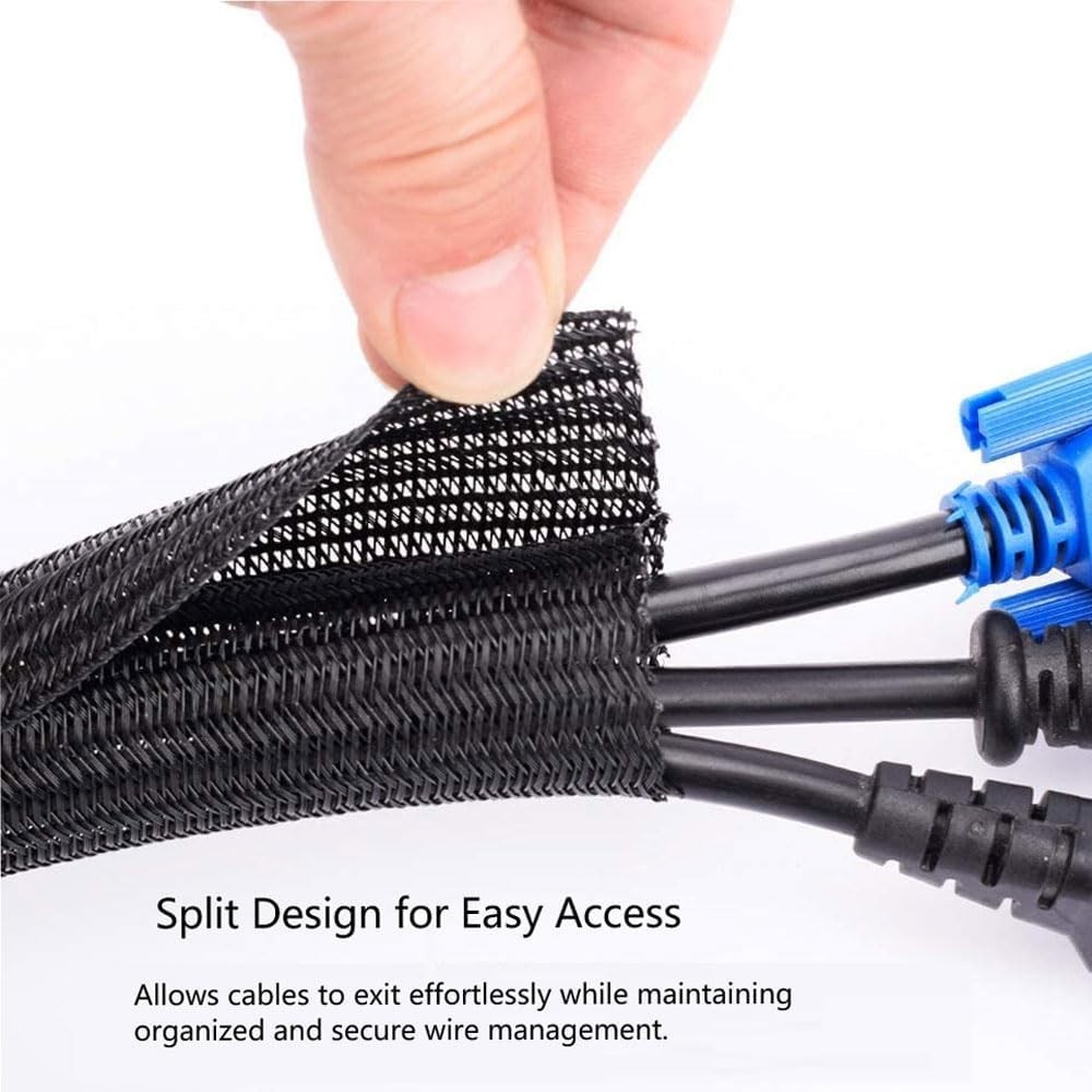 Split Braided Cable Sleeve Nylon Self Wrap Wire Loom Cord Management ...