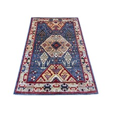 4'x5'10" Blue Northwest Zoroastrian Design Hand Knotted Wool Oriental Rug 21234
