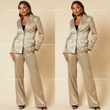Silk Satin Women Suits Prom Party Workwear Fashional 2Pcs 2026 Newest Jacket