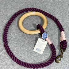 Top Paw Explorer Collection Rope Dog Leash with Wooden Handle 4ft NWT Purple