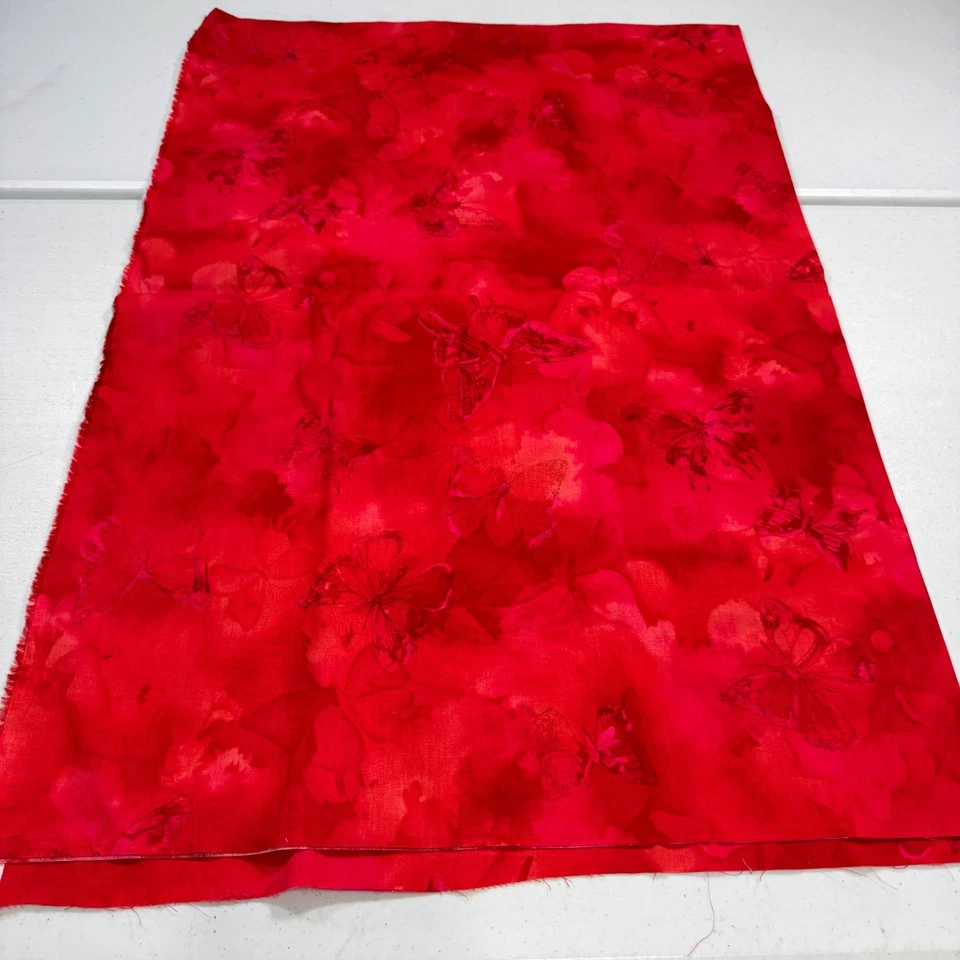 moda cotton quilting fabric red tie dye butterflies 43x65 1.8 yards - Image 2 of 4