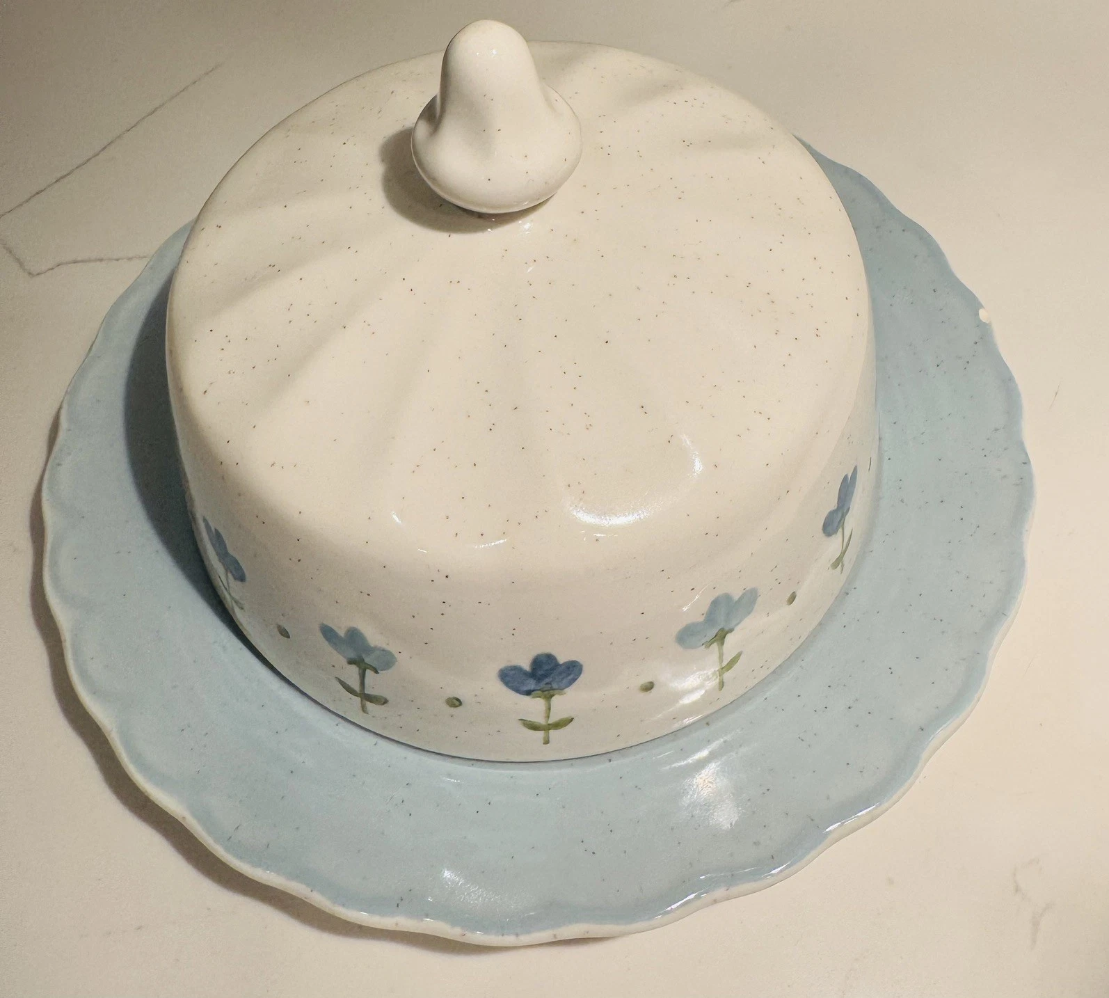 Metlox Vernon Ware TRUE BLUE Hard to Find BUTTER DISH Dome AND Plate, circa 1959