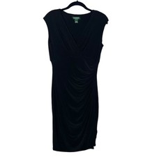 Lauren Ralph Lauren size 6 black sleeveless wrap front shift dress women's