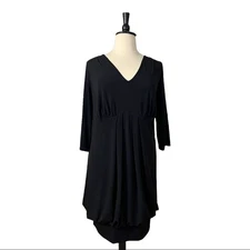 I.N. Studio Women's V-neck High Waist Black Tulip Hem Dress Size 22 Plus