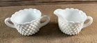 Vintage Fenton Hobnail White Milk Glass Cream & Sugar Set w/Crimped Edges