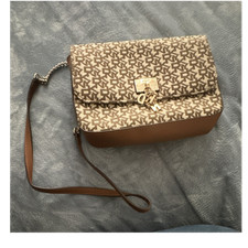 DKNY Brown Logo Pattern Chain Strap Gold Hardware Women's Shoulder Bag
