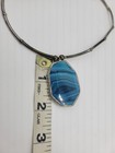 Vintage Silver Tone Blue Striped Agate Stone Pendant Necklace — photo 6