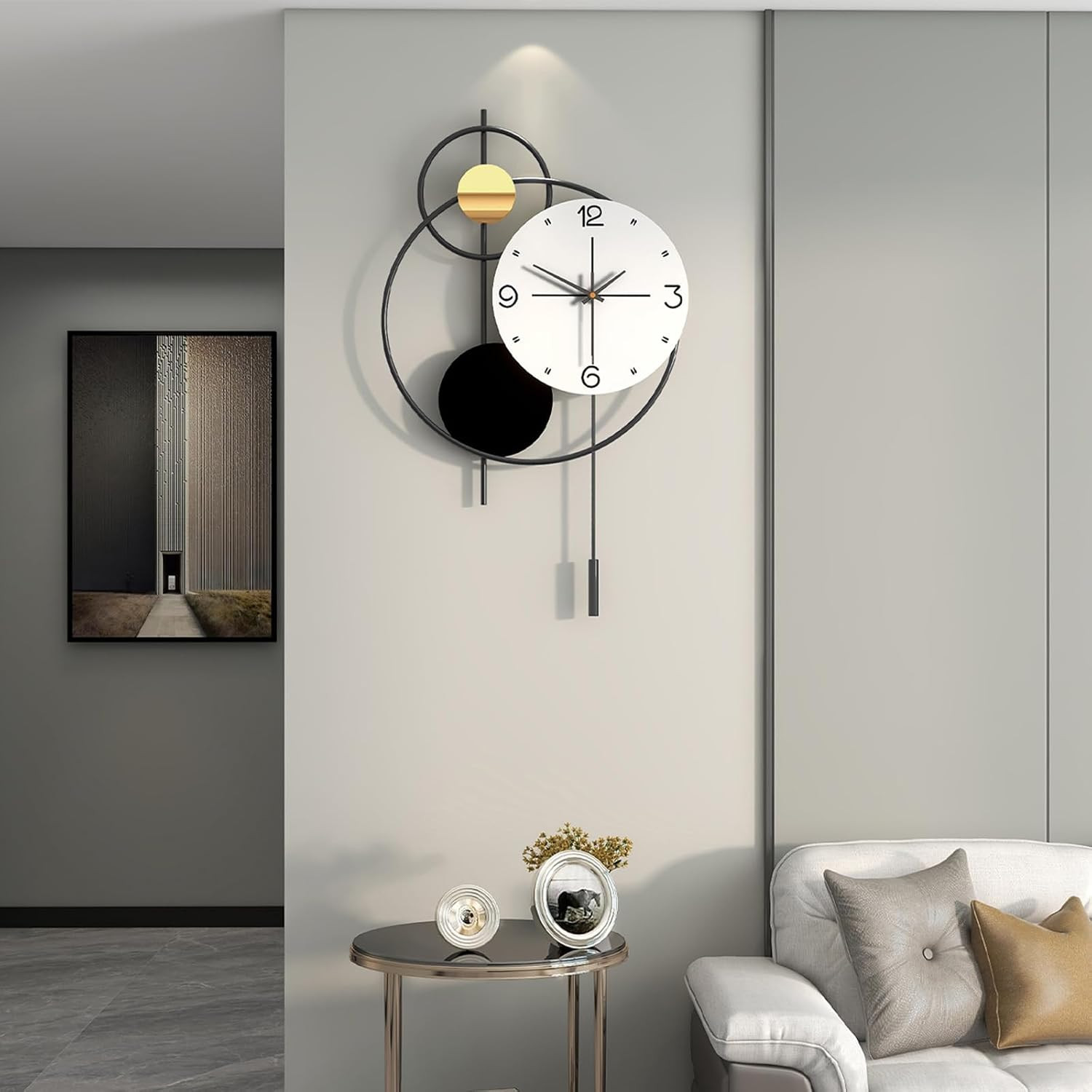 Large Modern Wall Clock for Living Room Decor 24 Inch Big Decorative Black Metal