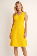RALPH LAUREN Textured Yellow Vneck Dress Sz8 Professional Career Office Business