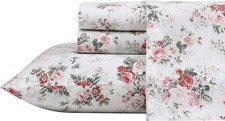 Laura Ashley Queen Size Sheet Set, Crisp Lightweight Cotton Percale Bedding