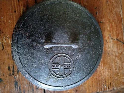 Antique GRISWOLD Cast Iron #9 Dutch Oven Button Logo Lid 1289