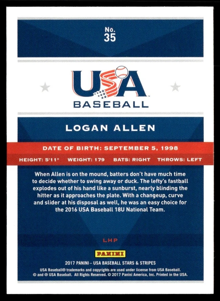 2017 Panini Stars and Stripes Longevity Logan Allen USA #35 - Image 2 of 2