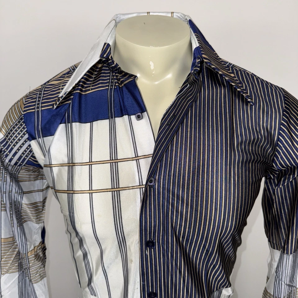 Vintage Fame Shirt Disco Shiny Geometric Acetate Nylon 60s 70s NOS Mens Medium - Image 3 of 4