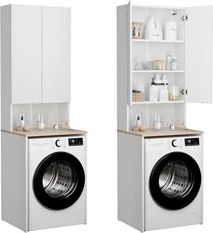 Waschmaschinenschrank Hochschrank Badschrank 120cm 210cm Weiß Sonoma Anthrazit - Bild 3 von 4