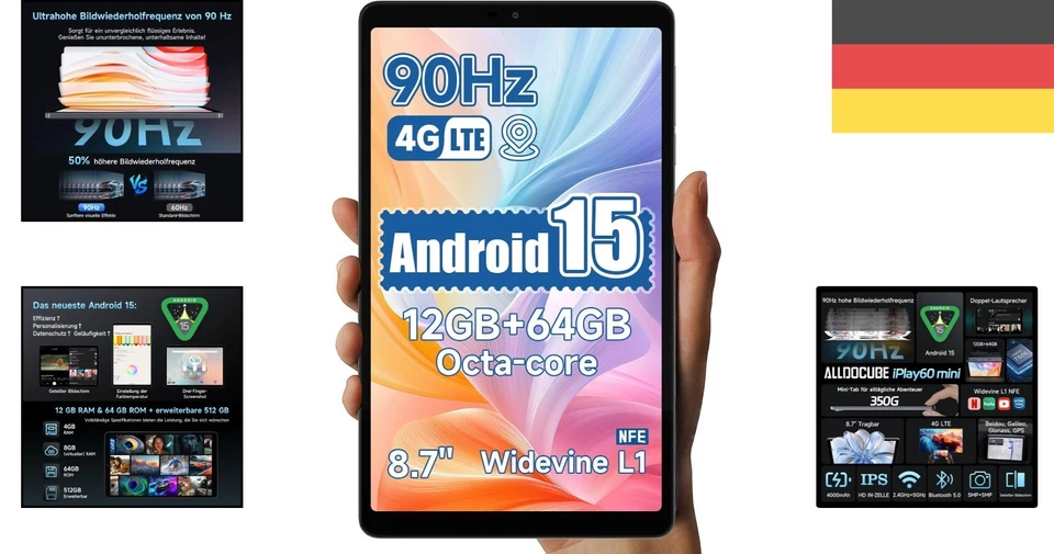 Tablet 8,7 Zoll, Android 15, 4G LTE, GPS, 12GB RAM, erweiterbar auf 512GB, Oc... - Bild 2 von 4