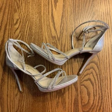 JESSICA SIMPSON Jaeya Womens Strappy Silver Stiletto HEELS  8.5M  w/BOX EUC