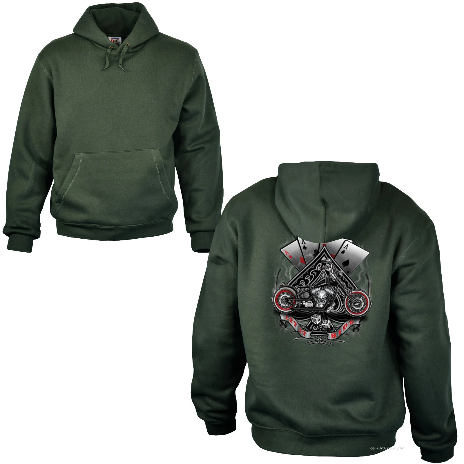 SACAI Felpa chopper biker bobber motivo moto felpa con cappuccio *4245 oliva