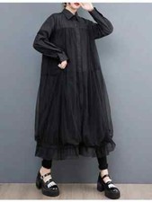 Shirt Long Dress Women Mesh Patchwork Ladies Dresses Loose Dress Woman 