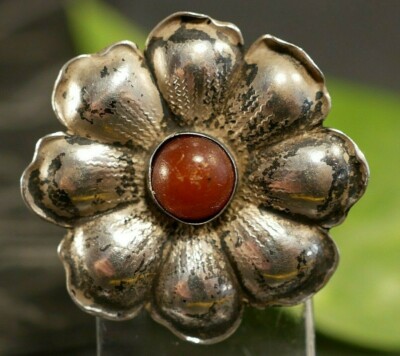 830 Silber Brosche Bernstein Amber Blume Blüte CMC Carl Cohr Dänemark Jugendstil