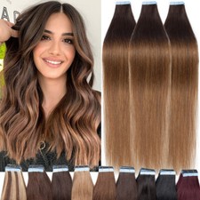 Invisible Tape in Russian Remy 100 Human Hair Extensions Skin Weft Thick Ombre