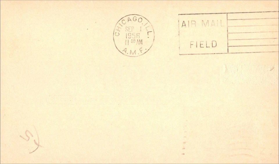 1956 USA Airmail Postal card Marion Indiana to New Jersey Chicago Rear - Image 2 of 2
