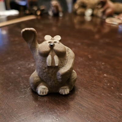 Vintage Funky Pottery Figurine The Clay Menagerie 3 1/2'' Igor the Beaver 1970's