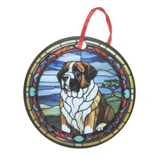Saint Bernard Sitting Holographic Stained Glass Design Ornament
