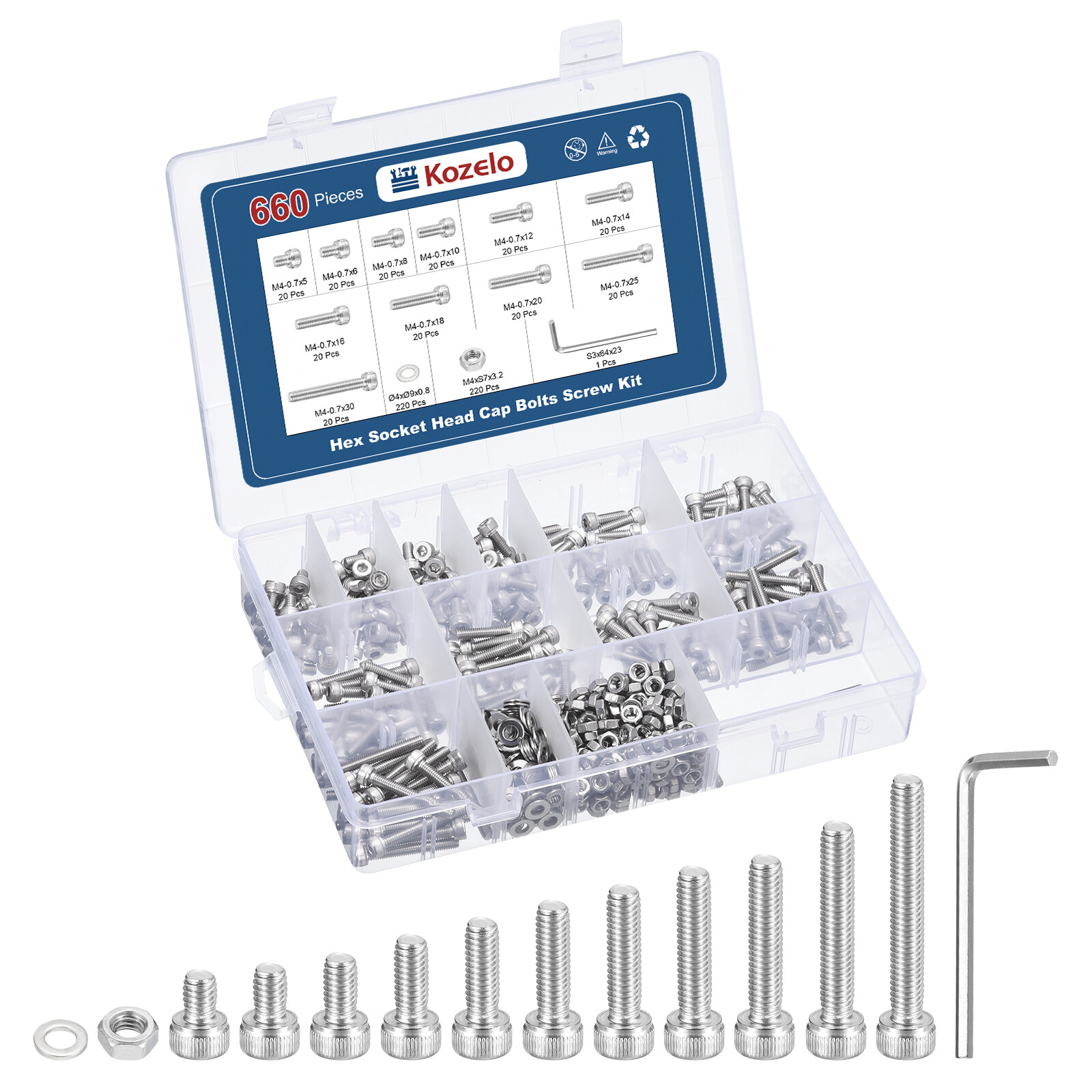 660pcs M4 Socket Head Cap Screws Bolts Nuts Kit, 304 Stainless Steel