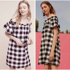 Corey Lynn Calter Anthropologie Gingham Off Shoulder Mini Shift Dress, Size XS