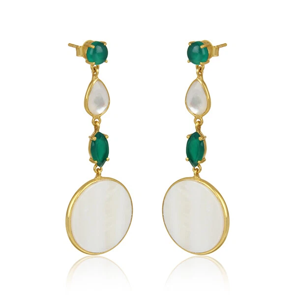 Pendientes de plata de ley 925 enchapados en oro de 18 quilates con piedras preciosas de madreperla Foto 2 de 3