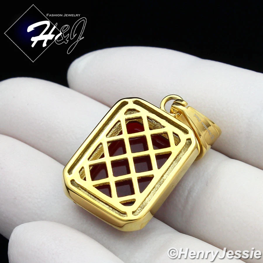 Pingente de rubi simulado corrente elos caixa folheada a ouro aço inoxidável 30"MEN*G98 - Imagem 3 de 4