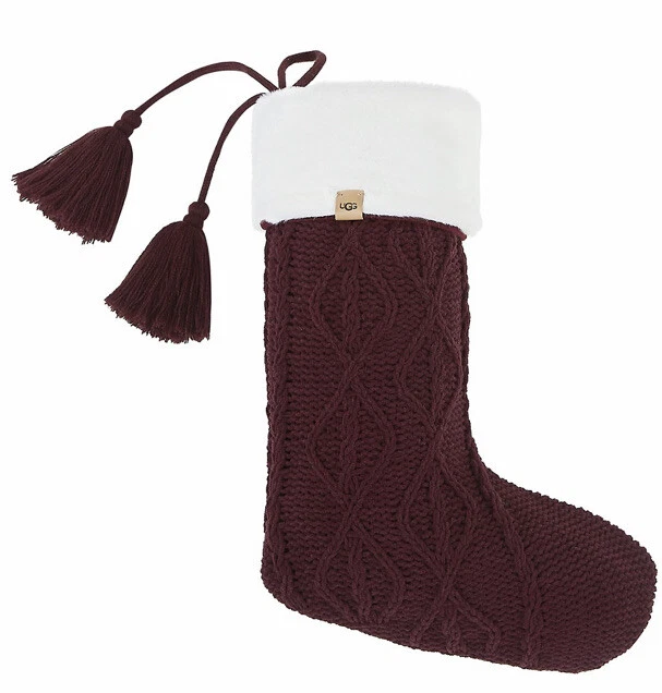 UGG Cable Knit Holiday Christmas Stocking Burgundy Cabernet Faux Fur