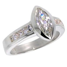 Sterling Silver Engagement CZ Ring w/ 10x5mm 1 ct Marquise Cut Center CZ Stone