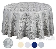 Tektrum 90" Round Damask Tablecloth-Waterproof/Spill Proof/Heavy Duty-Gray