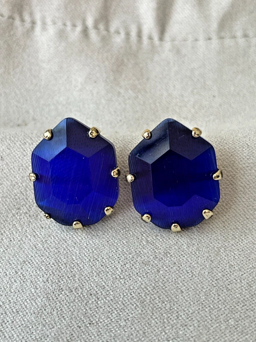 Kendra Scott Morgan Stud Earrings Cobalt Blue Cat s Eye with Gold Frames Retired