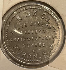 K & K Co. Token SD's Largest Chain General Stores Parkston S.D. GF 10C T-425