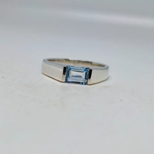Emerald Cut Aquamarine Ring Minimalist Unisex Ring 925 Sterling Silver Gift Ring
