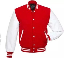 Hatch Sports Men’s Varsity Baseball Jacket Wool Body Genuine Cowhide Leather Arm