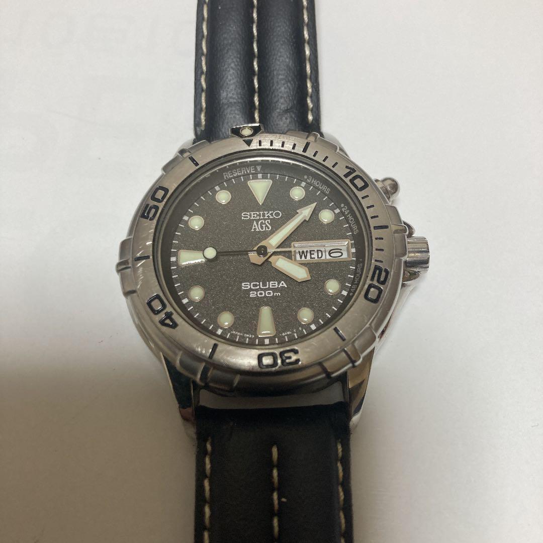 Seiko AGS 5M23-6A60 Scuba 200M Date SS Black Dial | eBay
