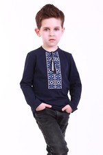 Ukrainian embroidered ethnic folk T-shirt for boy, white, navy blue, all sizes