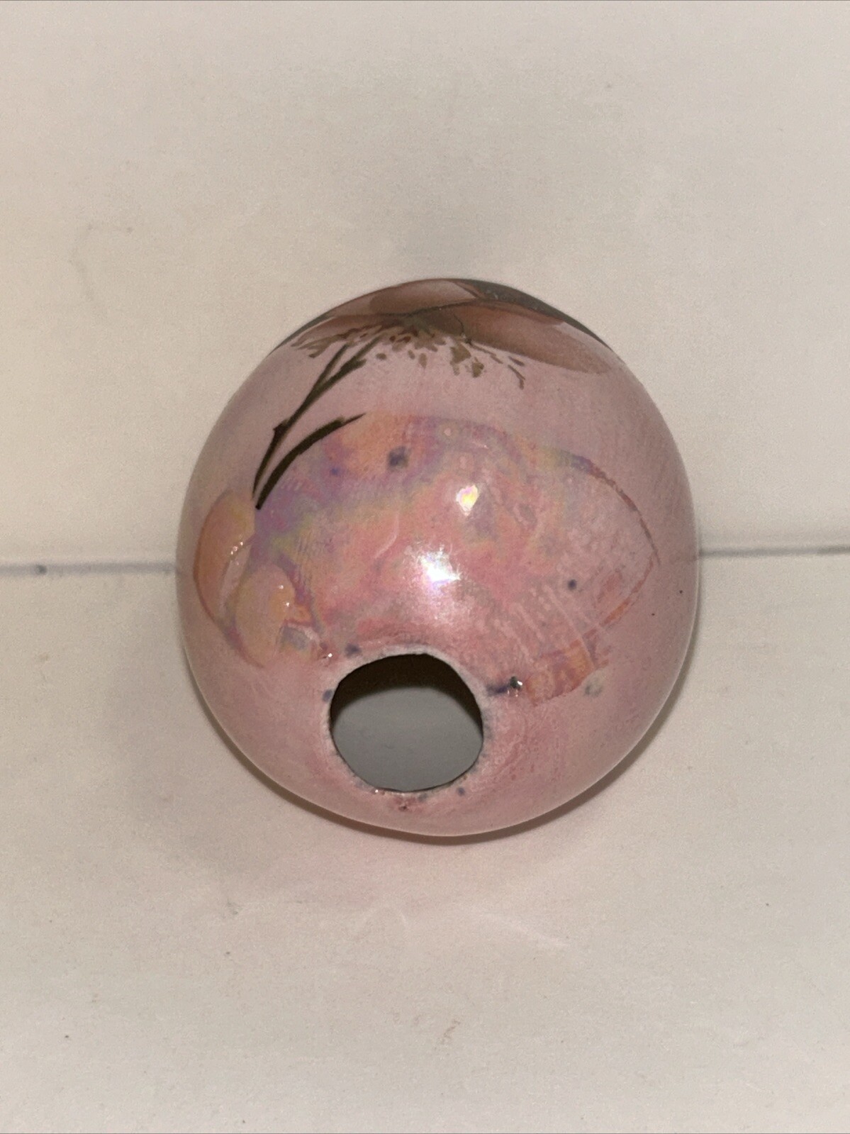 Mid Century MCM Vintage Pink Lusterware Ceramic 3D Egg Roses Poppy Flowers 60s