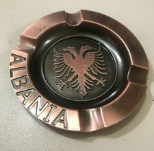 NEW ALBANIA COPPER ASHTRAY-ALBANIA EAGLE CIGARETTE TABACCO ASHTRAY-SOUVENIR-8 CM