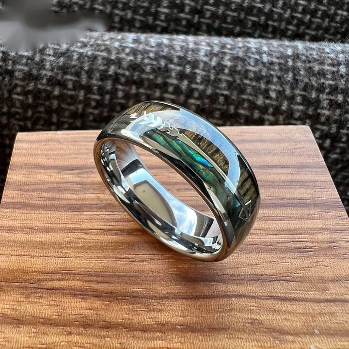 Anillo de carburo de tungsteno de 8 mm concha de abulón flecha incrustación de madera de koa anillo de ajuste cómodo Foto 4 de 4