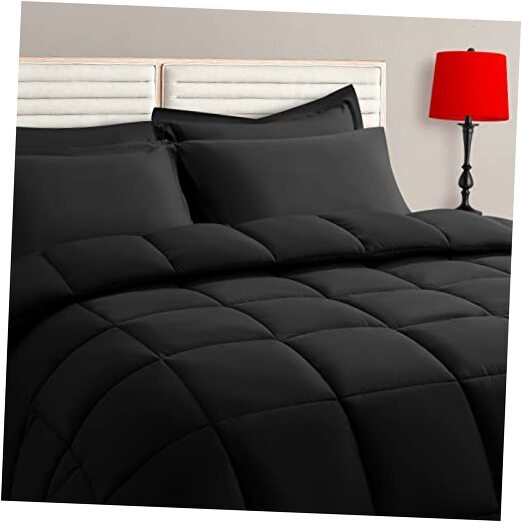 Size Comforter Set - 7 Pieces, Bed in a Bag Bedding Sets with All Queen Black